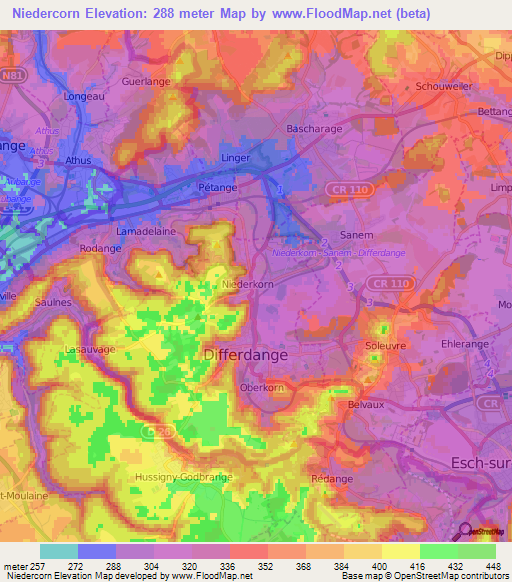 Niedercorn,Luxembourg Elevation Map