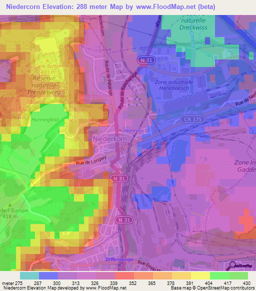 Niedercorn,Luxembourg Elevation Map