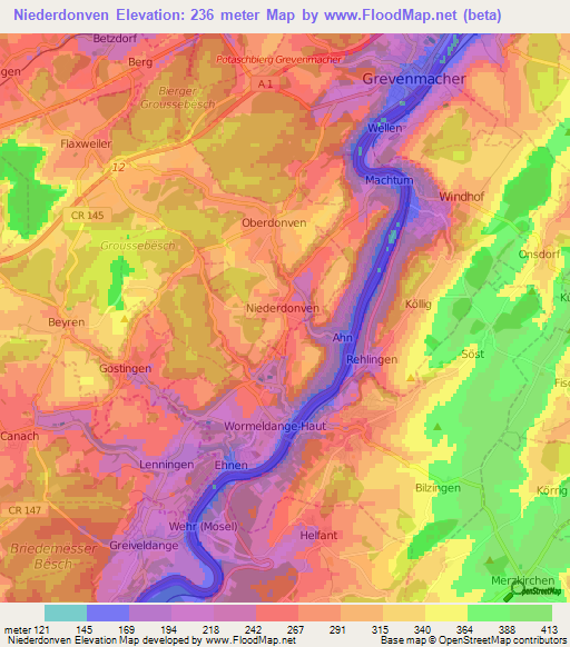 Niederdonven,Luxembourg Elevation Map
