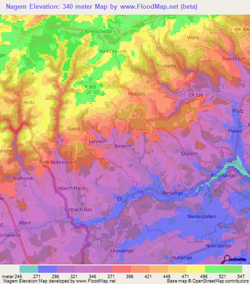 Nagem,Luxembourg Elevation Map