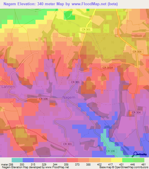 Nagem,Luxembourg Elevation Map