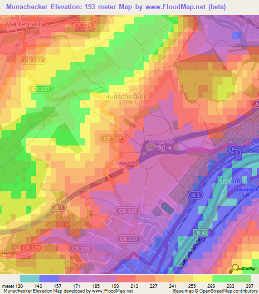 Munschecker,Luxembourg Elevation Map