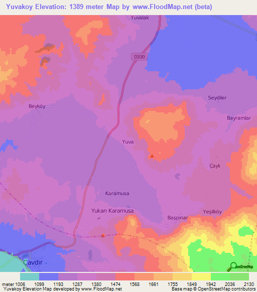 Yuvakoy,Turkey Elevation Map
