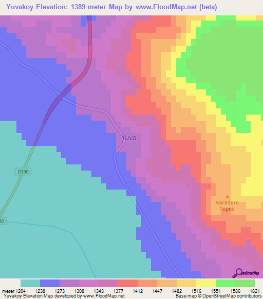 Yuvakoy,Turkey Elevation Map