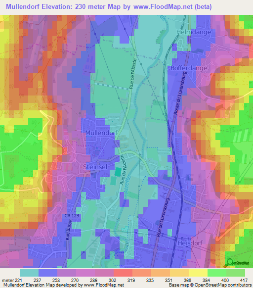 Mullendorf,Luxembourg Elevation Map