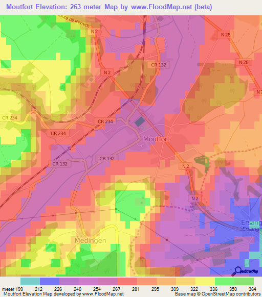 Moutfort,Luxembourg Elevation Map