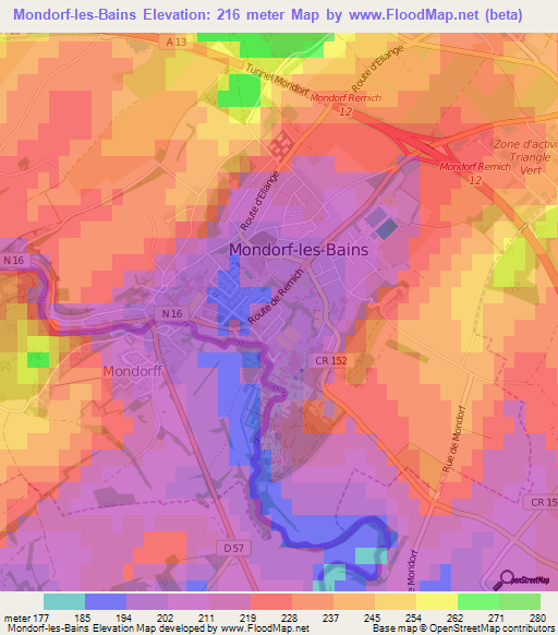 Mondorf-les-Bains,Luxembourg Elevation Map