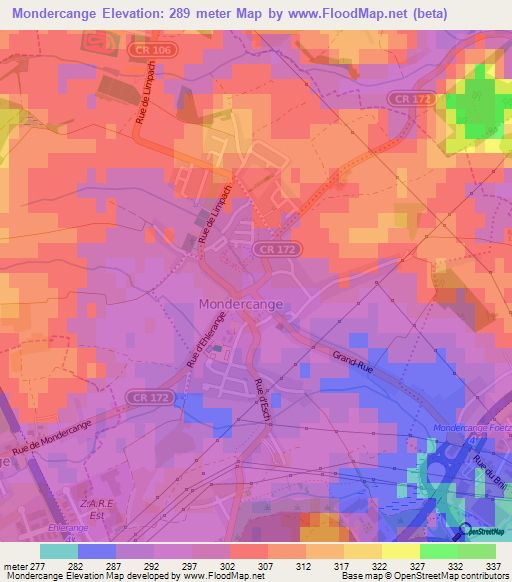 Mondercange,Luxembourg Elevation Map