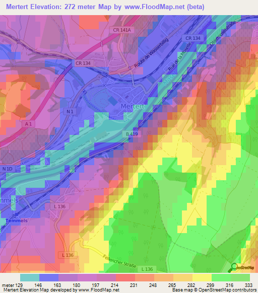 Mertert,Luxembourg Elevation Map