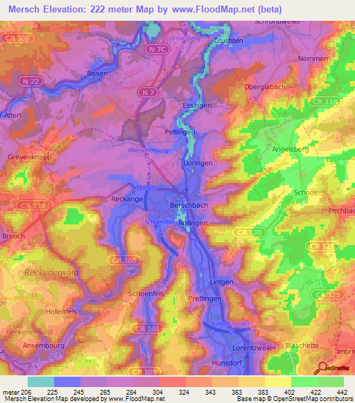 Mersch,Luxembourg Elevation Map