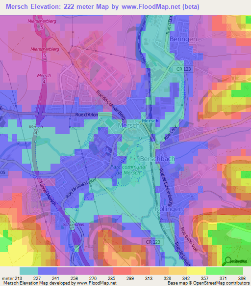 Mersch,Luxembourg Elevation Map