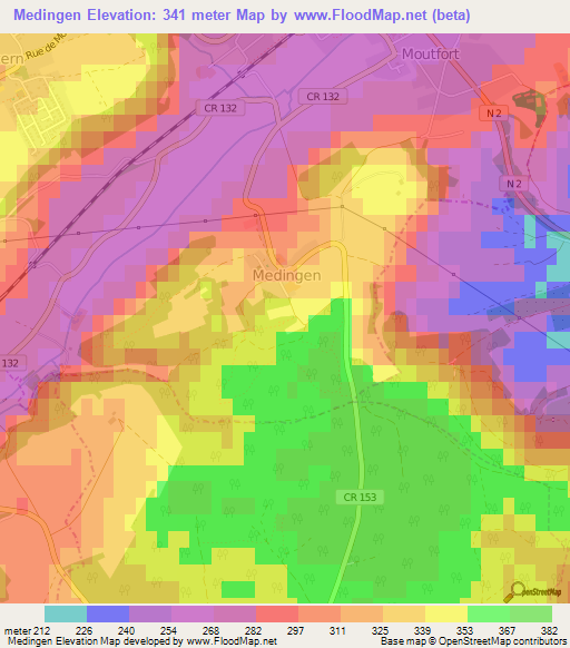 Medingen,Luxembourg Elevation Map