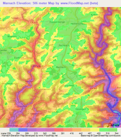 Marnach,Luxembourg Elevation Map