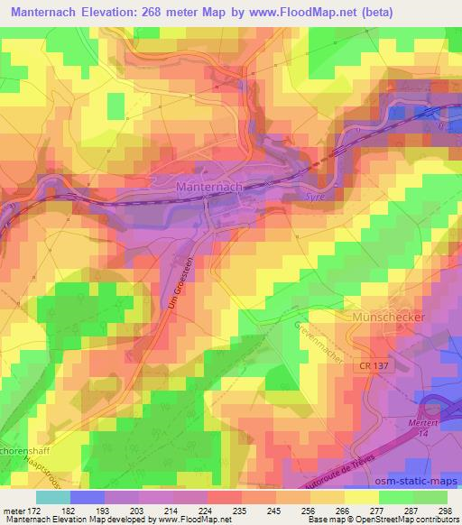 Manternach,Luxembourg Elevation Map