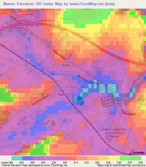 Mamer,Luxembourg Elevation Map