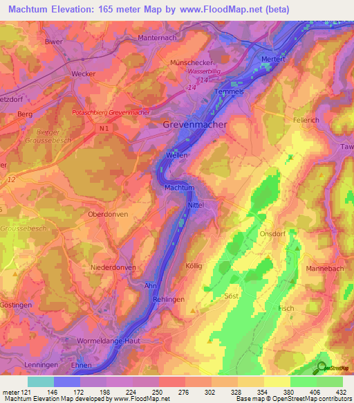 Machtum,Luxembourg Elevation Map