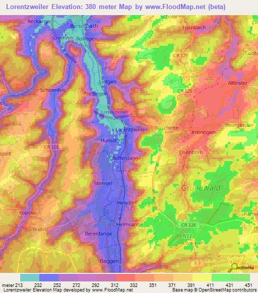 Lorentzweiler,Luxembourg Elevation Map