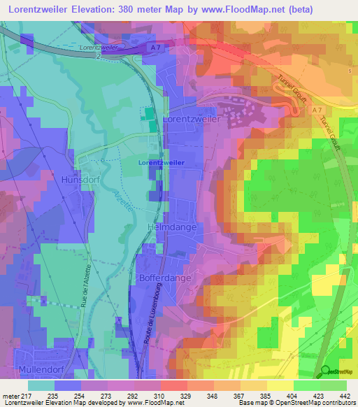 Lorentzweiler,Luxembourg Elevation Map
