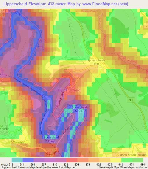 Lipperscheid,Luxembourg Elevation Map
