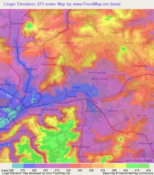 Linger,Luxembourg Elevation Map