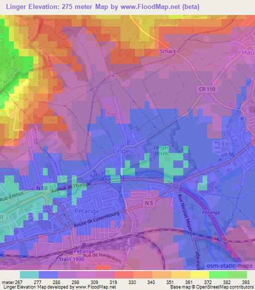 Linger,Luxembourg Elevation Map