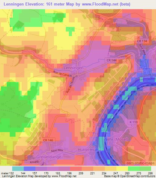 Lenningen,Luxembourg Elevation Map