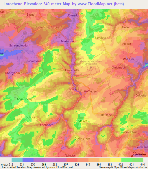 Larochette,Luxembourg Elevation Map