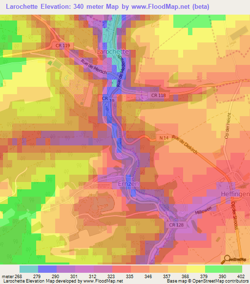 Larochette,Luxembourg Elevation Map