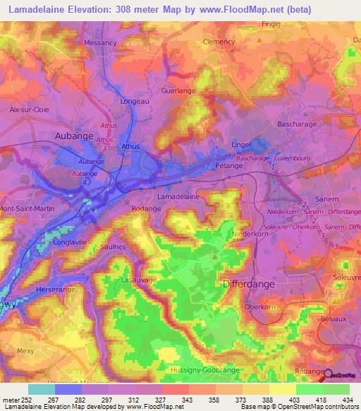 Lamadelaine,Luxembourg Elevation Map