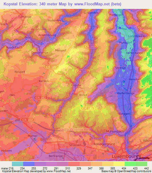 Kopstal,Luxembourg Elevation Map
