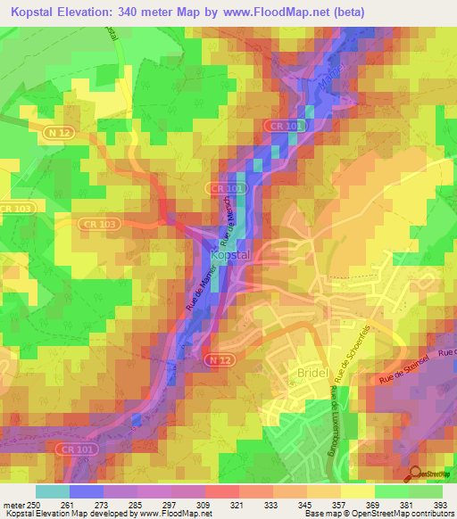 Kopstal,Luxembourg Elevation Map