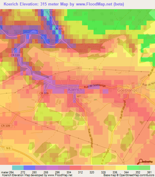 Koerich,Luxembourg Elevation Map