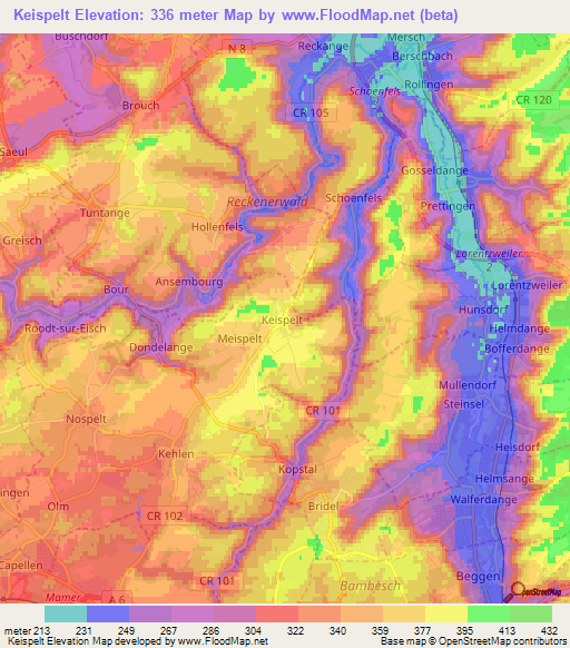 Keispelt,Luxembourg Elevation Map