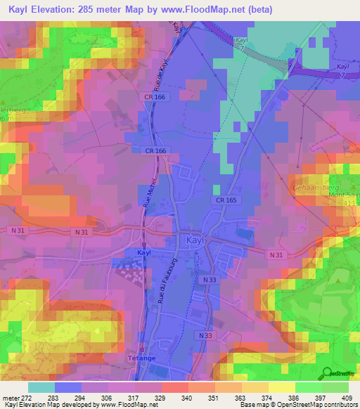 Kayl,Luxembourg Elevation Map