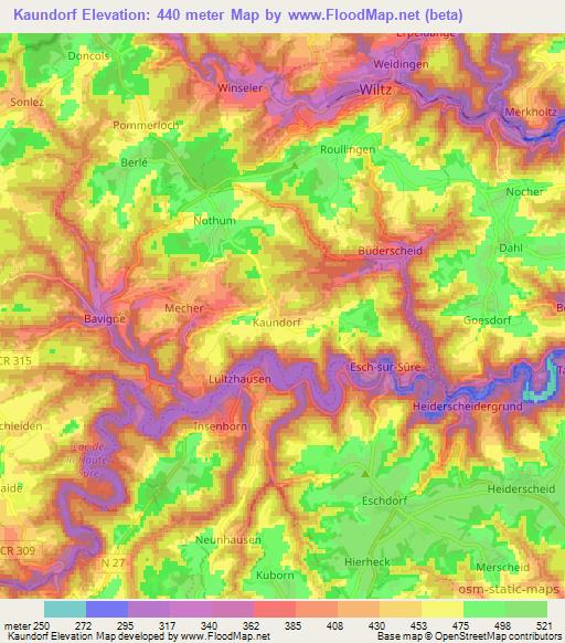 Kaundorf,Luxembourg Elevation Map