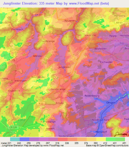 Junglinster,Luxembourg Elevation Map