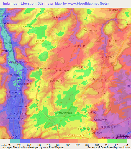 Imbringen,Luxembourg Elevation Map