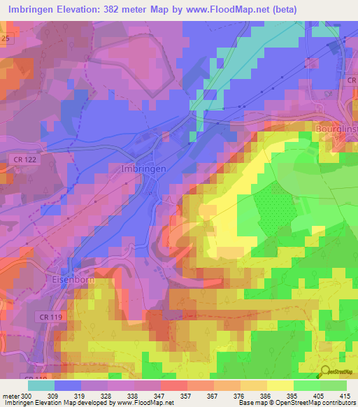 Imbringen,Luxembourg Elevation Map