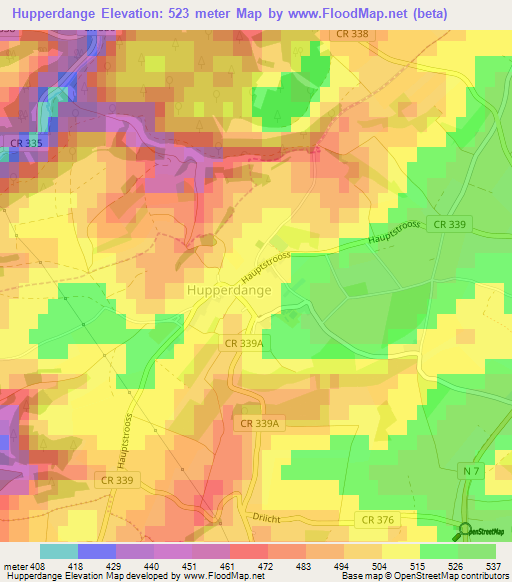 Hupperdange,Luxembourg Elevation Map