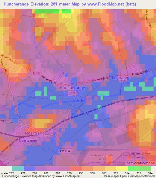 Huncherange,Luxembourg Elevation Map