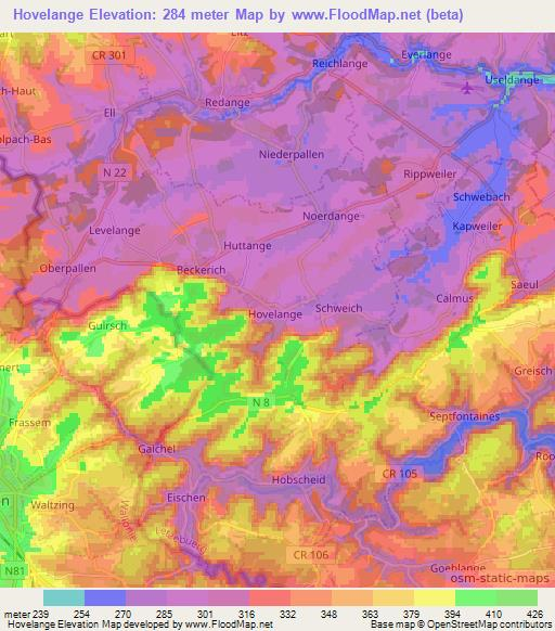 Hovelange,Luxembourg Elevation Map