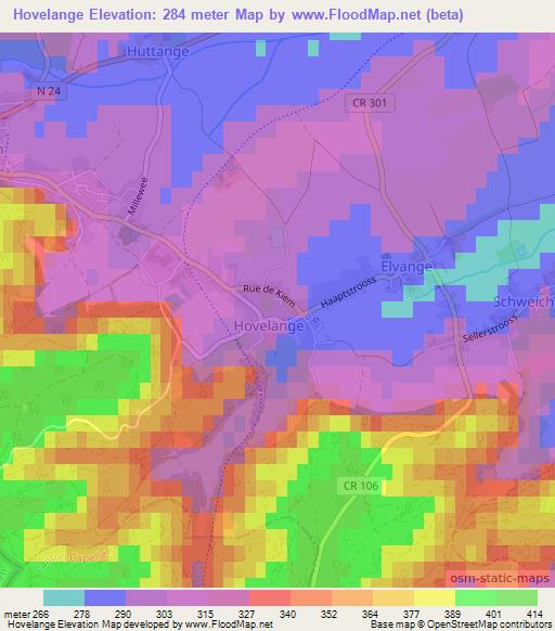 Hovelange,Luxembourg Elevation Map