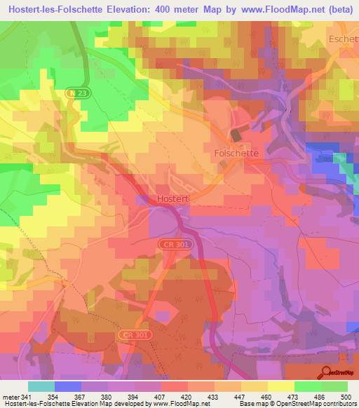 Hostert-les-Folschette,Luxembourg Elevation Map