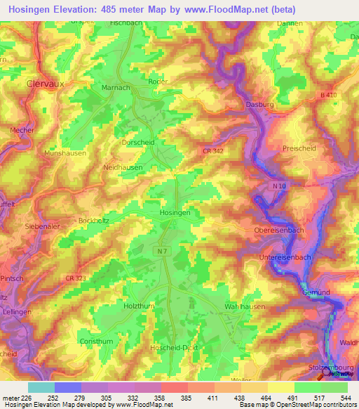 Hosingen,Luxembourg Elevation Map
