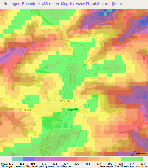 Hosingen,Luxembourg Elevation Map