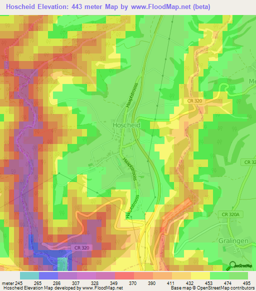 Hoscheid,Luxembourg Elevation Map