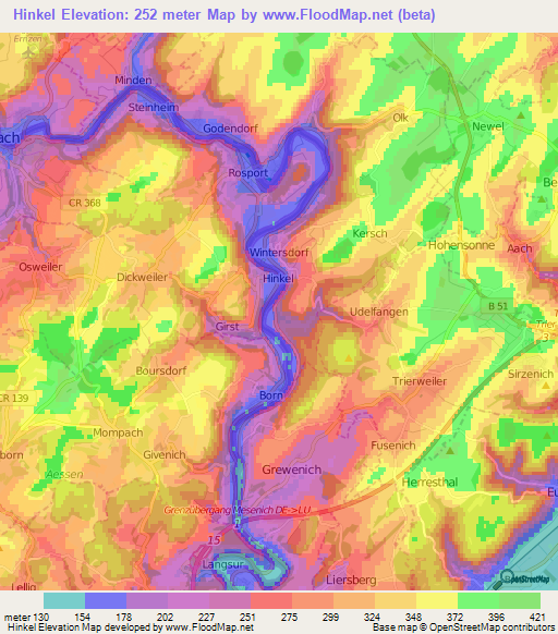 Hinkel,Luxembourg Elevation Map