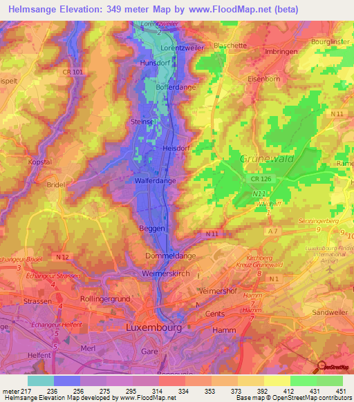 Helmsange,Luxembourg Elevation Map