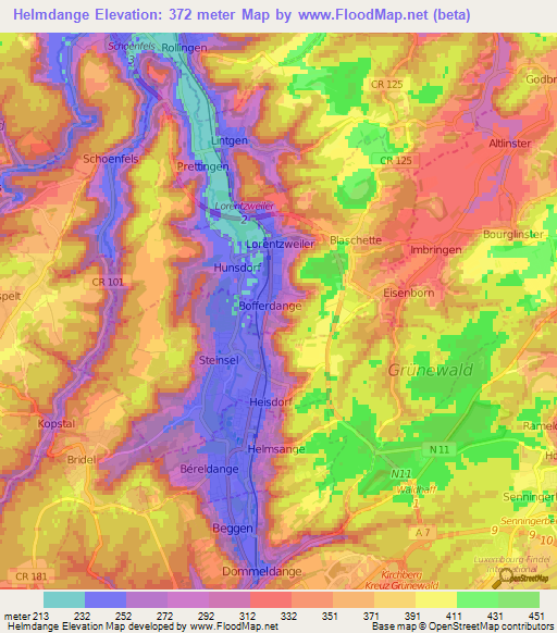 Helmdange,Luxembourg Elevation Map