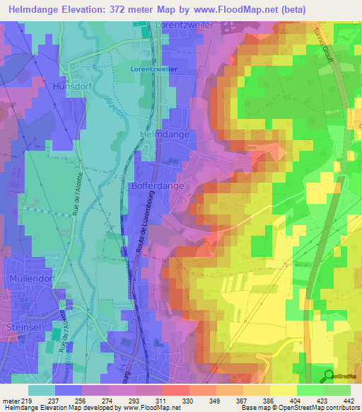 Helmdange,Luxembourg Elevation Map